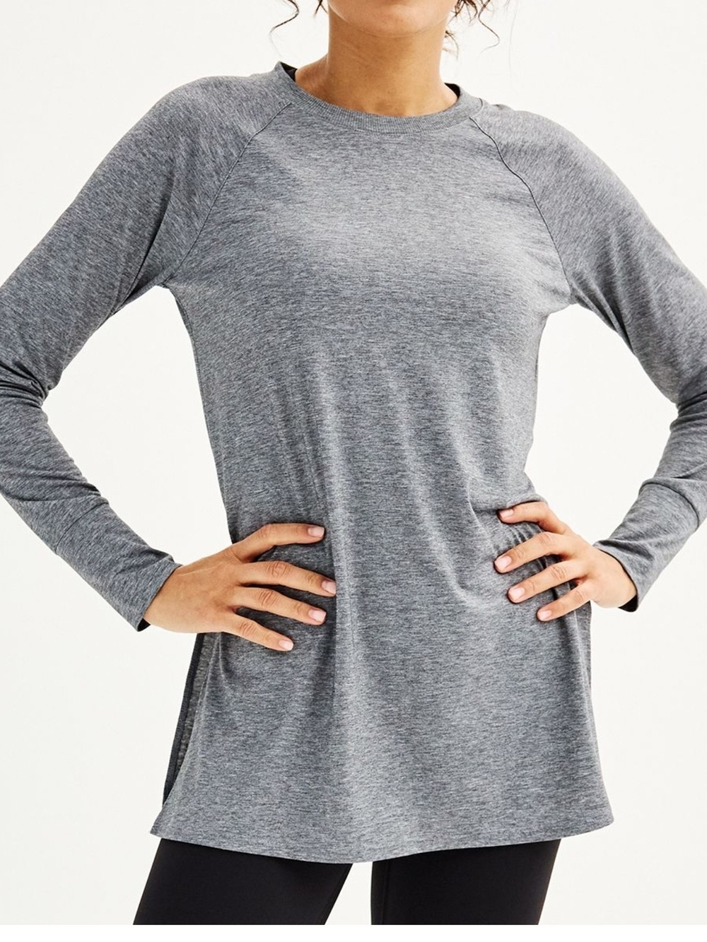 Gray Long-Sleeve Women's Active Tunic Top Small